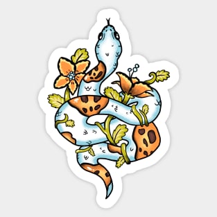 Pumpkin Pied Python Snake with Flowers Sticker